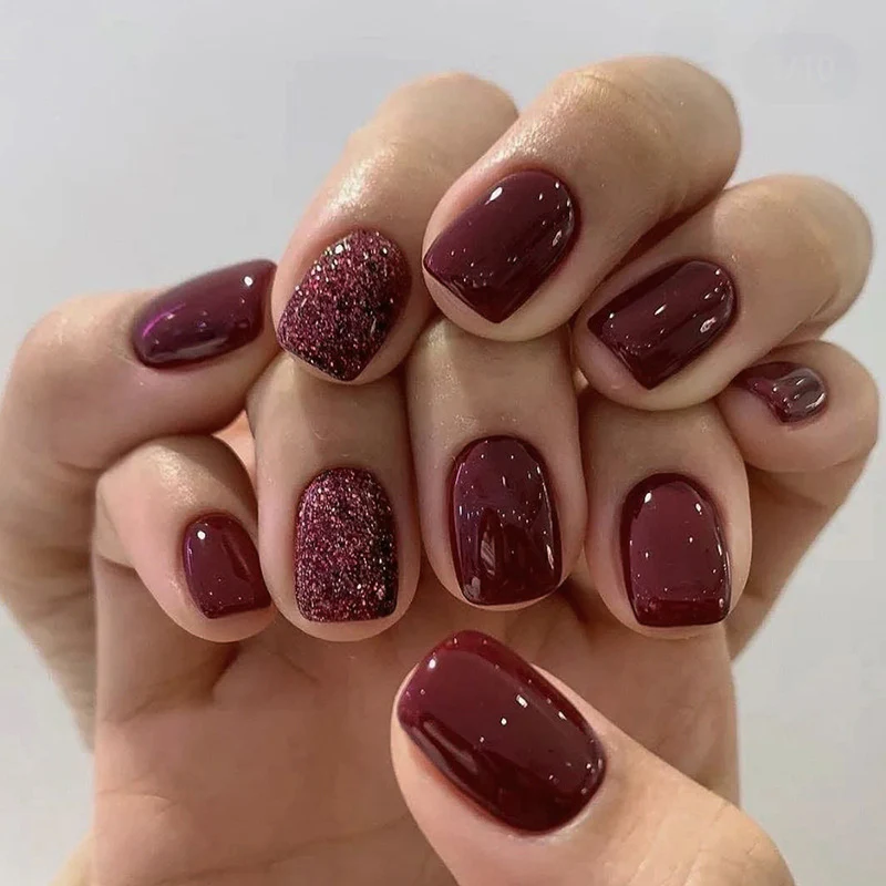 Burgundy Bling – S Squoval - Image 3