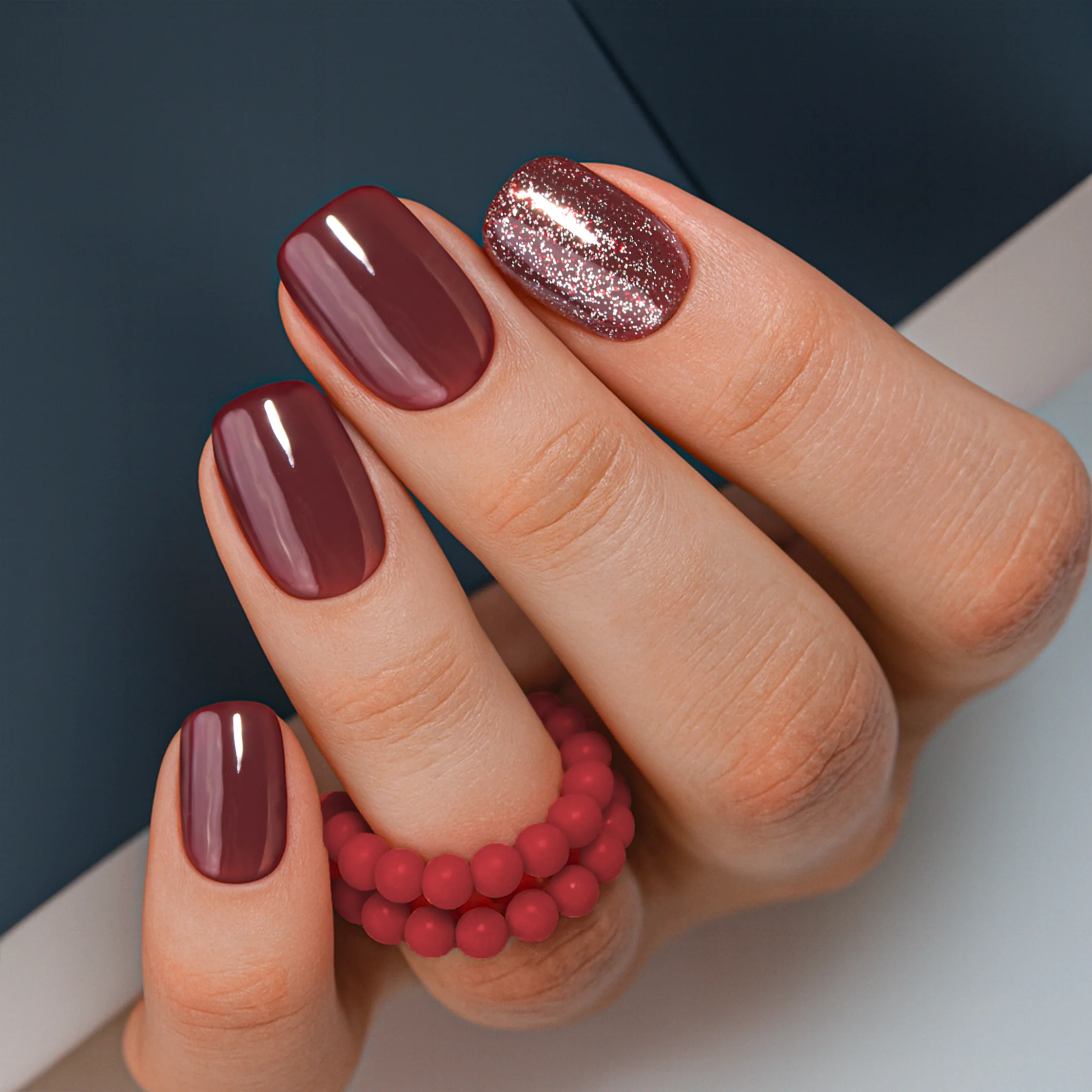 Burgundy Bling – S Squoval - Image 4